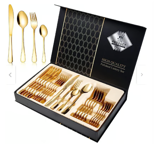 Set de Cubiertos 24 Piezas en Acero Inoxidable Dorado